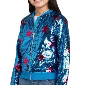 JoJo Siwa | JoJo’s Closet Blue Sequin Jacket with Pink Stars Girls Size Medium